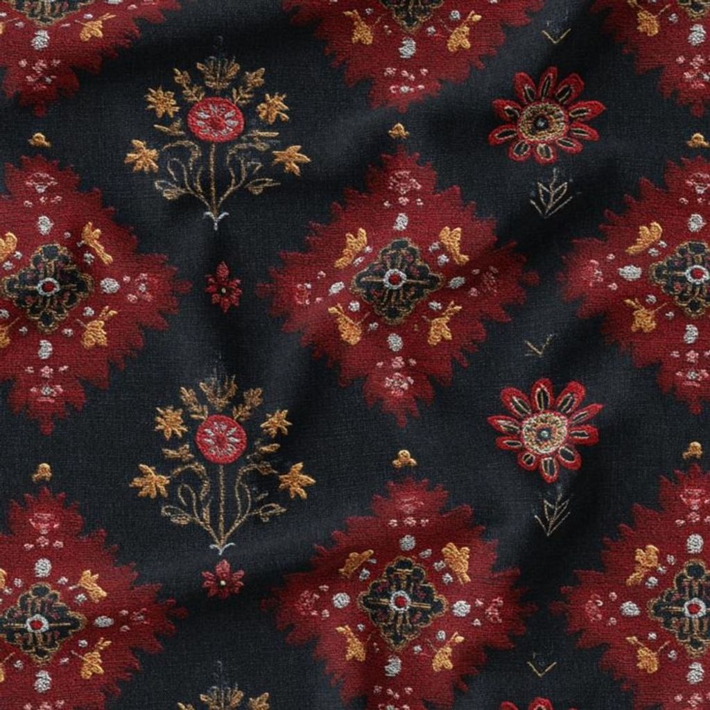 خرید اینترنتی پارچه مخمل روبالشی پارچه باما طرح سه بعدی فرش ایرانی کد 5014588