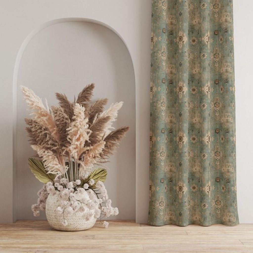 خرید اینترنتی پارچه مخمل روبالشی پارچه باما طرح سه بعدی فرش ایرانی کد 5014596