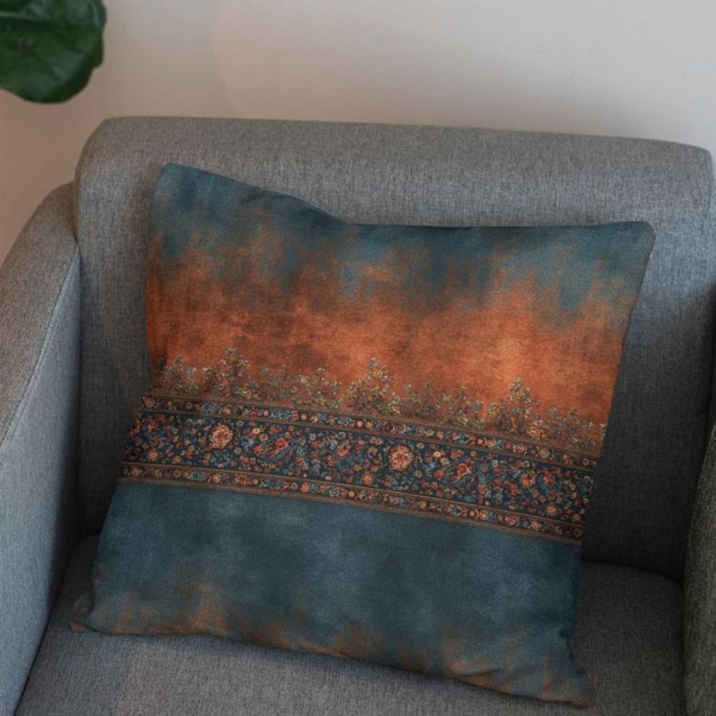 خرید انلاین پارچه مخمل روبالشی پارچه باما طرح سه بعدی فرش ایرانی کد 5014601