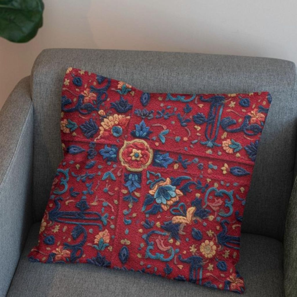 خرید انلاین پارچه مخمل روبالشی پارچه باما طرح سه بعدی فرش ایرانی کد 5014614