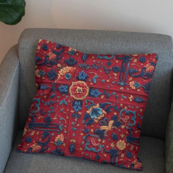 پارچه مخمل روبالشی پارچه باما طرح سه بعدی فرش ایرانی کد 5014614