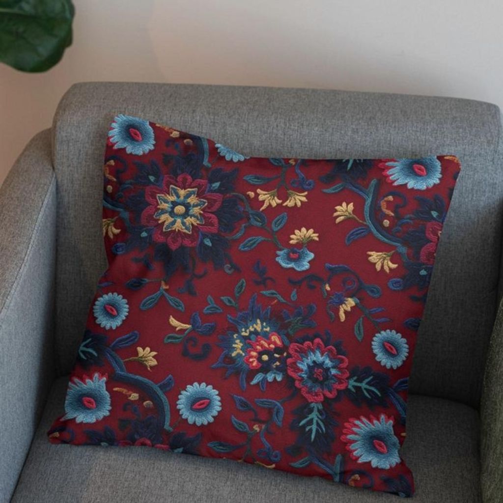 خرید اینترنتی پارچه مخمل روبالشی پارچه باما طرح سه بعدی فرش ایرانی کد 5014617