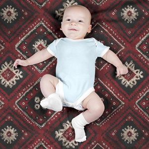خرید اینترنتی پارچه مخمل روبالشی پارچه باما طرح سه بعدی فرش ایرانی کد 5014625