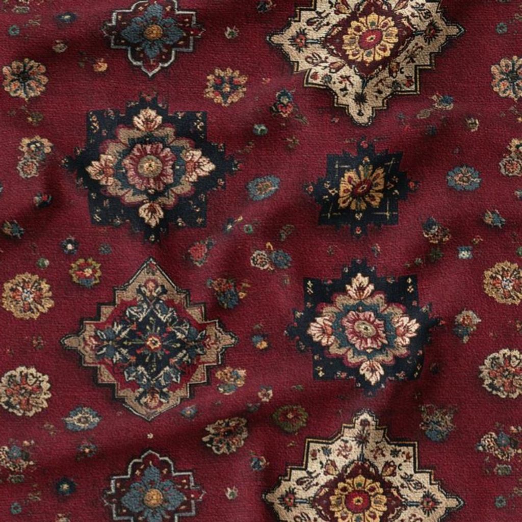 خرید اینترنتی پارچه مخمل روبالشی پارچه باما طرح سه بعدی فرش ایرانی کد 5014637