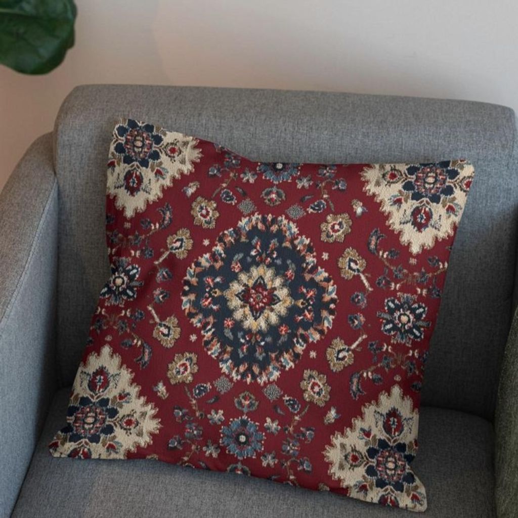 خرید اینترنتی پارچه مخمل روبالشی پارچه باما طرح سه بعدی فرش ایرانی کد 5014638