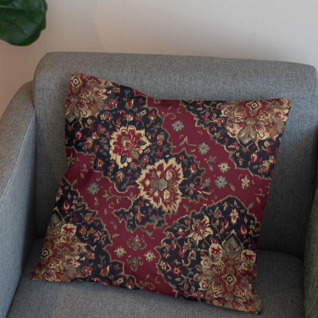 خرید آنلاین پارچه مخمل روبالشی پارچه باما طرح سه بعدی فرش ایرانی کد 5014641