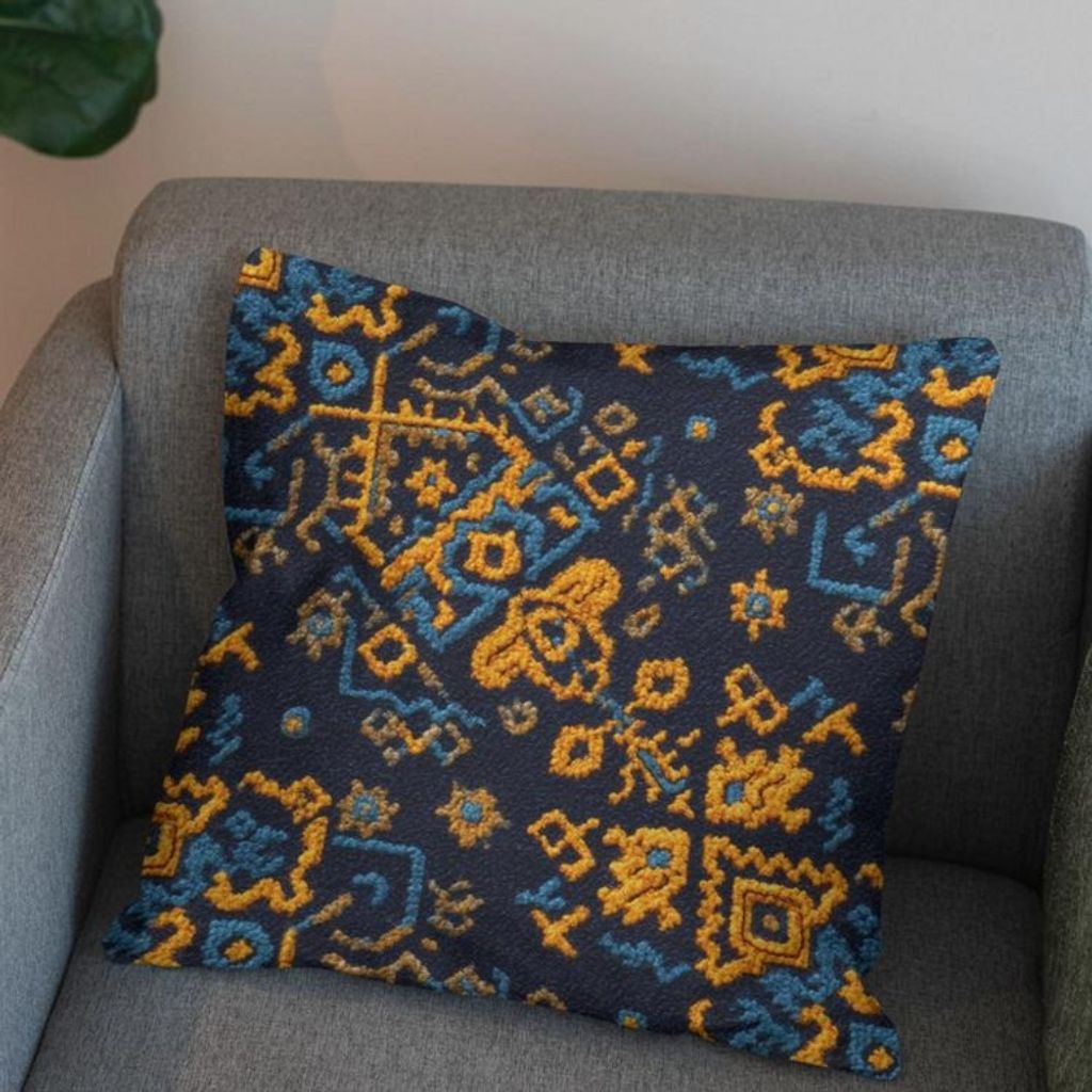 خرید انلاین پارچه مخمل روبالشی پارچه باما طرح سه بعدی فرش ایرانی کد 5014650