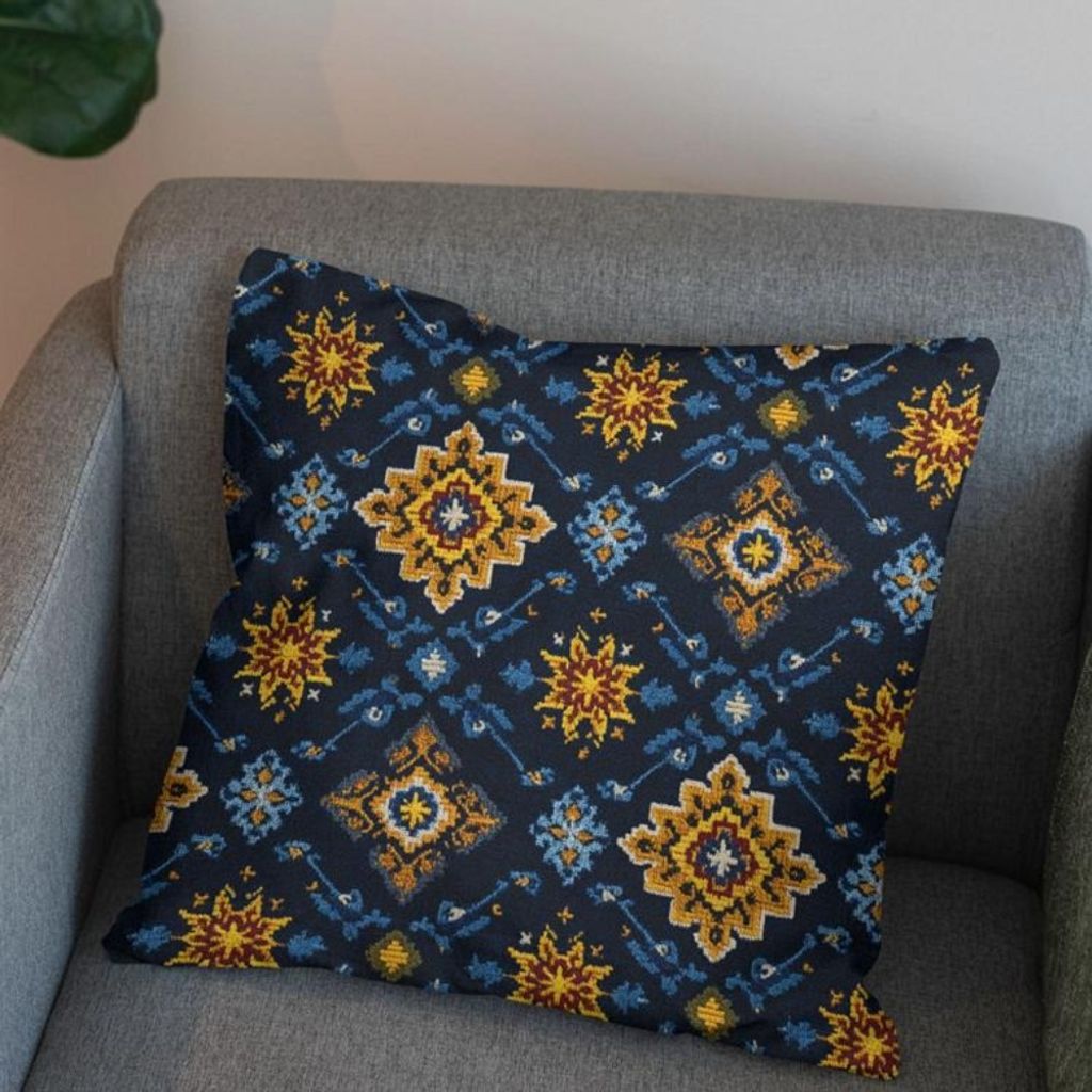 خرید اینترنتی پارچه مخمل روبالشی پارچه باما طرح سه بعدی فرش ایرانی کد 5014652