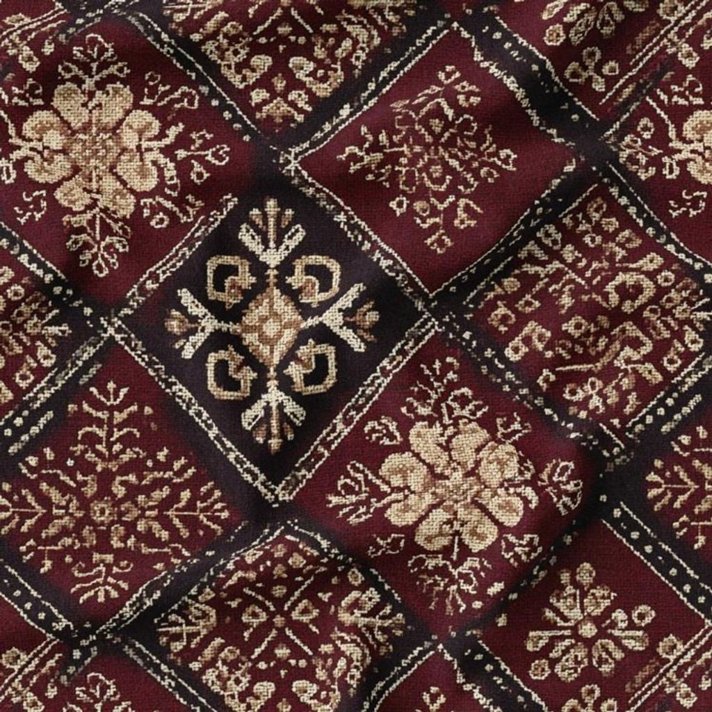 خرید اینترنتی پارچه مخمل روبالشی پارچه باما طرح سه بعدی فرش ایرانی کد 5014656