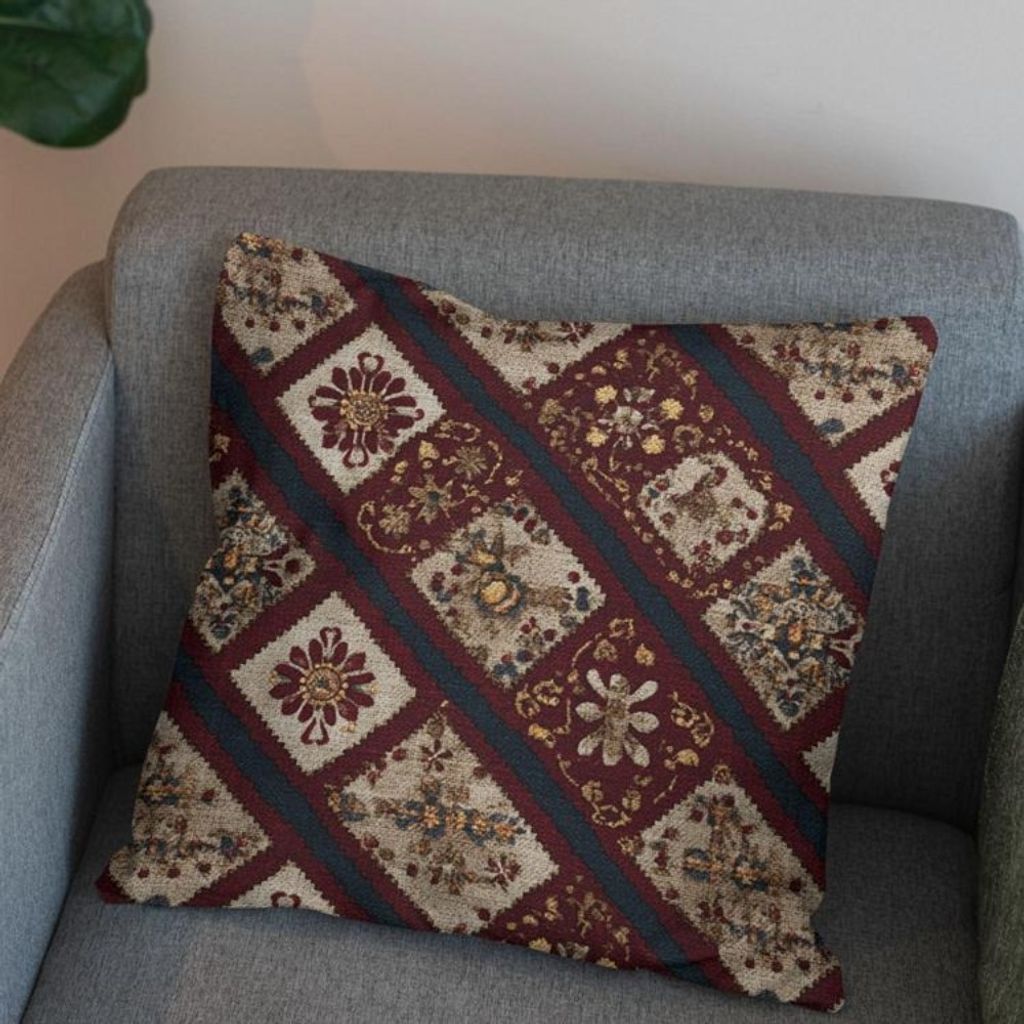 خرید انلاین پارچه مخمل روبالشی پارچه باما طرح سه بعدی فرش ایرانی کد 5014658