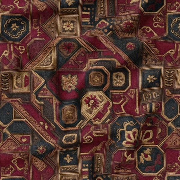 پارچه مخمل روبالشی پارچه باما طرح سه بعدی فرش ایرانی کد 5014659