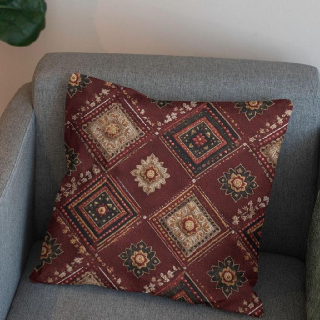 قیمت ارزان پارچه مخمل روبالشی پارچه باما طرح سه بعدی فرش ایرانی کد 5014661