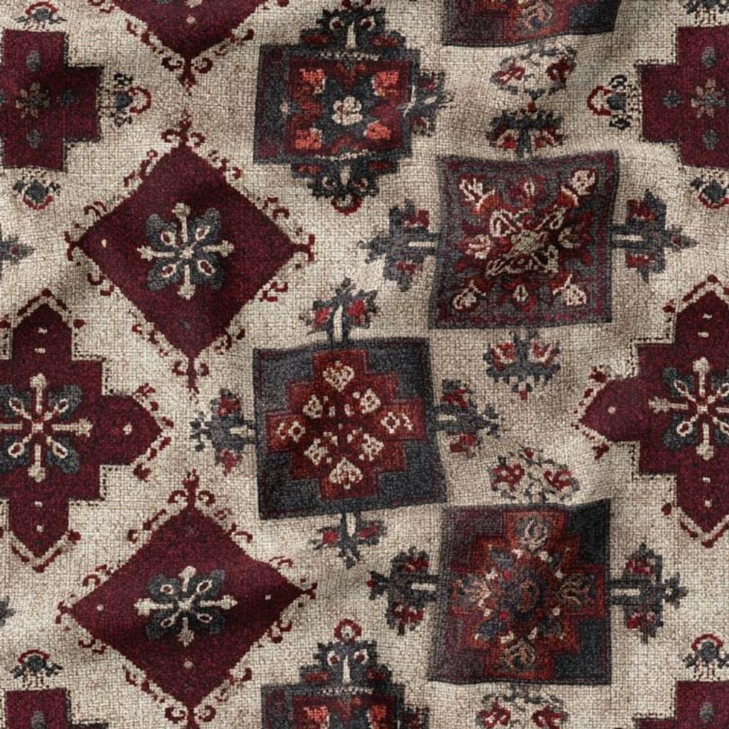 خرید آنلاین پارچه مخمل روبالشی پارچه باما طرح سه بعدی فرش ایرانی کد 5014663