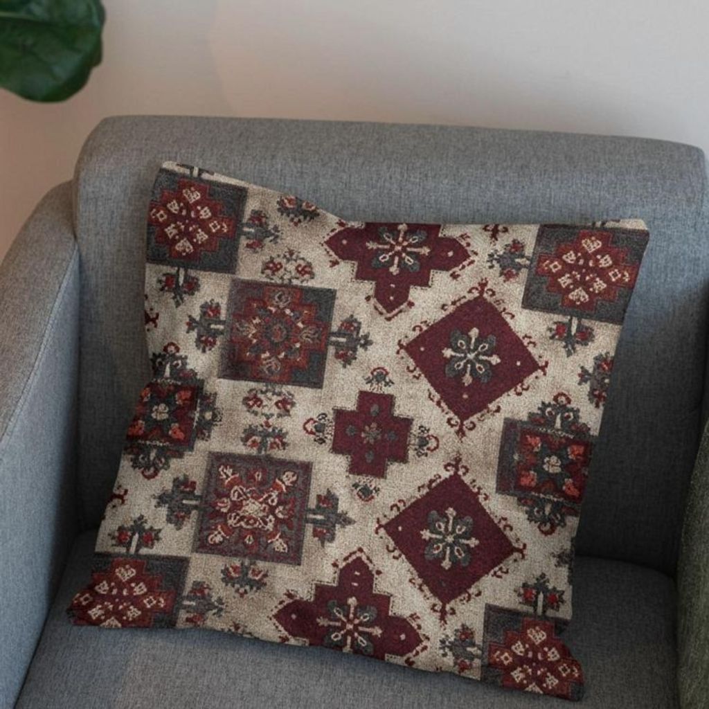 قیمت پارچه مخمل روبالشی پارچه باما طرح سه بعدی فرش ایرانی کد 5014663