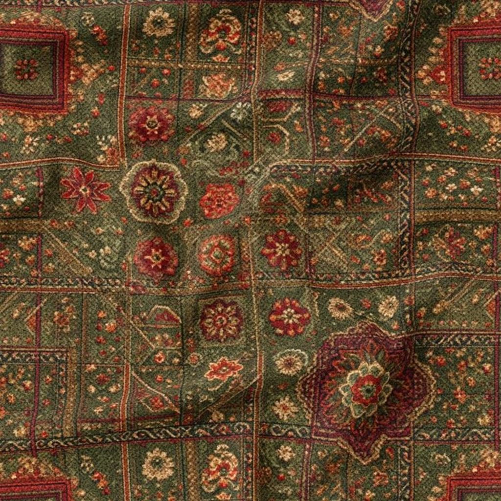 خرید اینترنتی پارچه مخمل روبالشی پارچه باما طرح سه بعدی فرش ایرانی کد 5014664