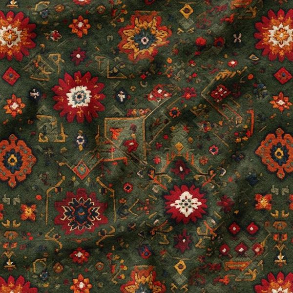 پارچه مخمل روبالشی پارچه باما طرح سه بعدی فرش ایرانی کد 5014667