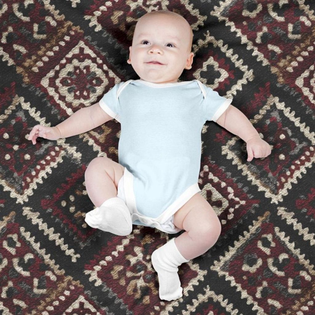 خرید اینترنتی پارچه مخمل روبالشی پارچه باما طرح سه بعدی فرش ایرانی کد 5014672