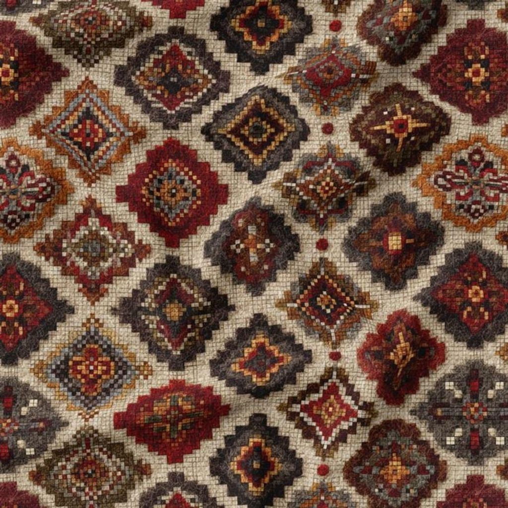 خرید آنلاین پارچه مخمل روبالشی پارچه باما طرح سه بعدی فرش ایرانی کد 5014675