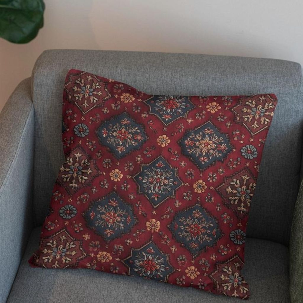 خرید آنلاین پارچه مخمل روبالشی پارچه باما طرح سه بعدی فرش ایرانی کد 5014682