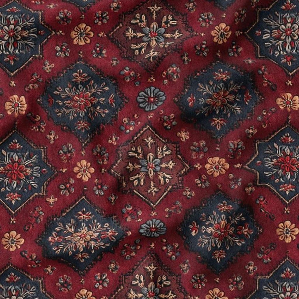 مشخصات پارچه مخمل روبالشی پارچه باما طرح سه بعدی فرش ایرانی کد 5014683