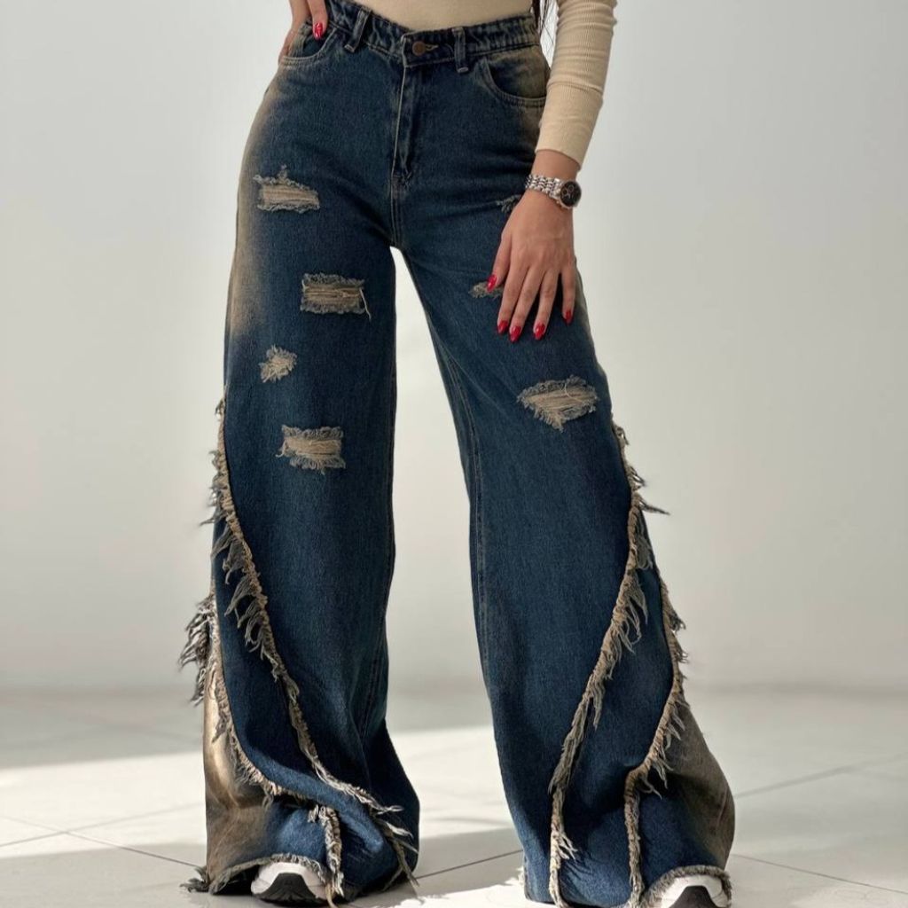 خرید اینترنتی شلوار جین فول بگ دمپا ریش