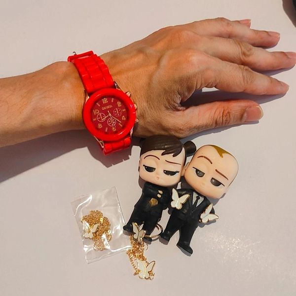 ساعت سیلیکونی فریم رزگلد جنوا + ست هدیه