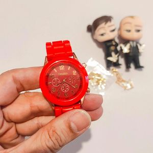 فروش اینترنتی ساعت سیلیکونی فریم رزگلد جنوا + ست هدیه