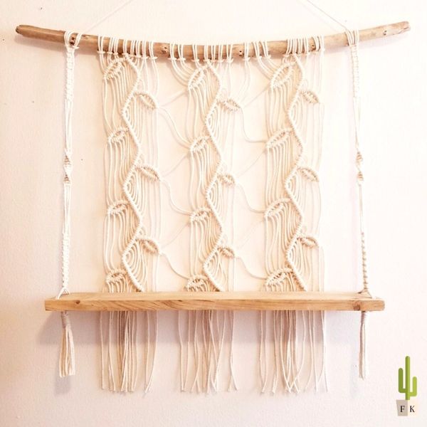 شلف مکرومه چوبی دکوراتیو طرح گیسو