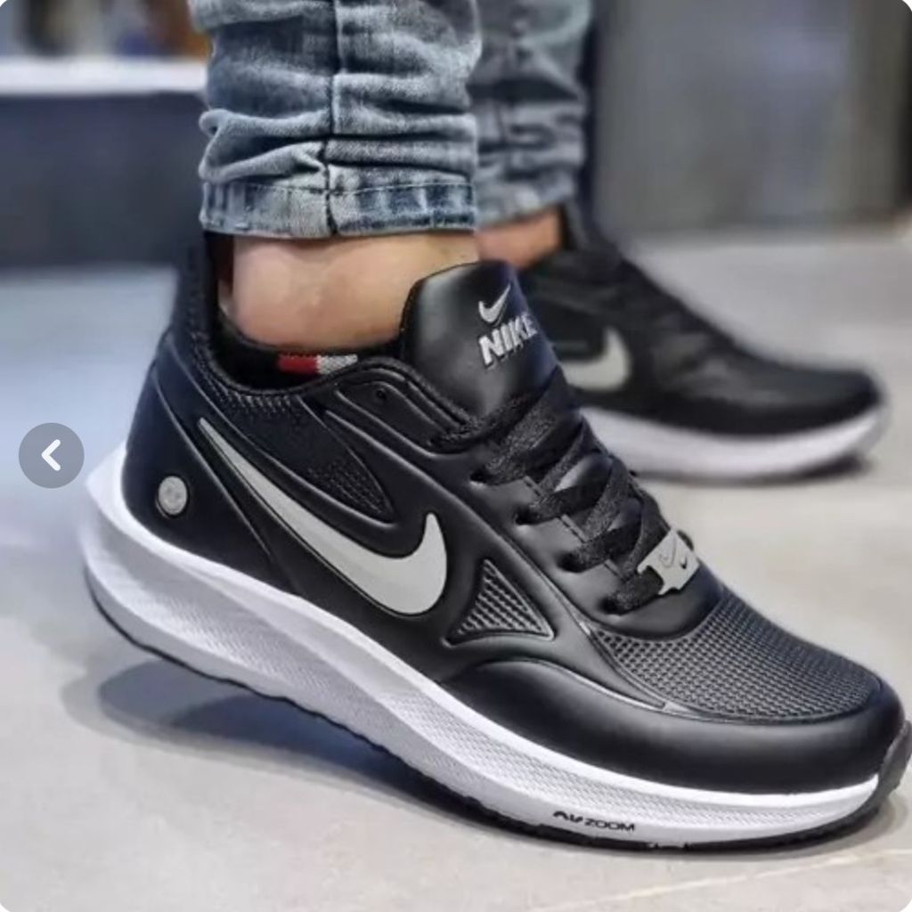 فروش اینترنتی کفش نایک طرح لبخند رویه چرم مردانه رنگ مشکی