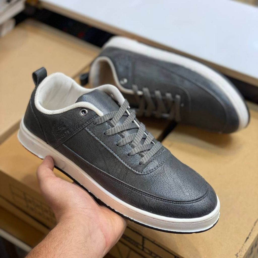 خرید اینترنتی کفش مردانه چرم لاگوست طوسی دور دوخت