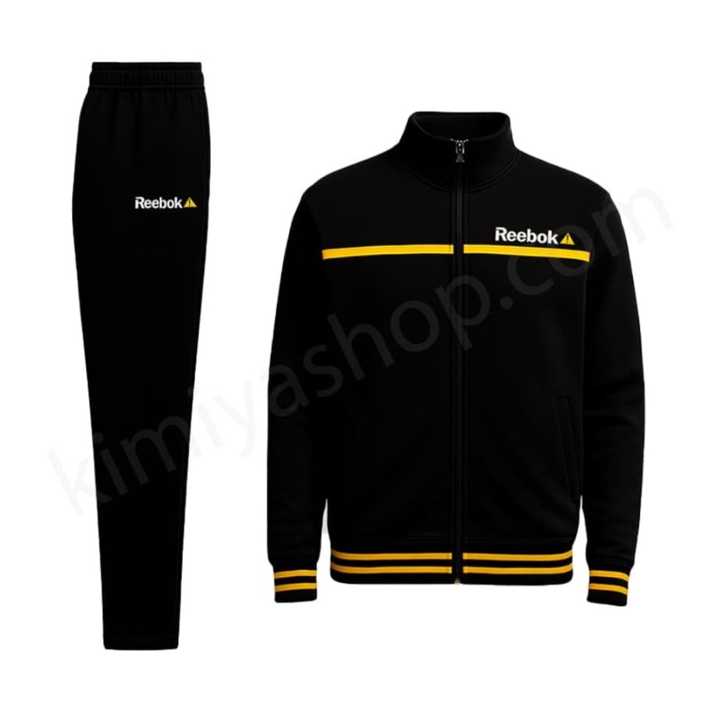 خرید اینترنتی ست گرمکن و شلوار ورزشی مردانه ریبوک مشکی زرد