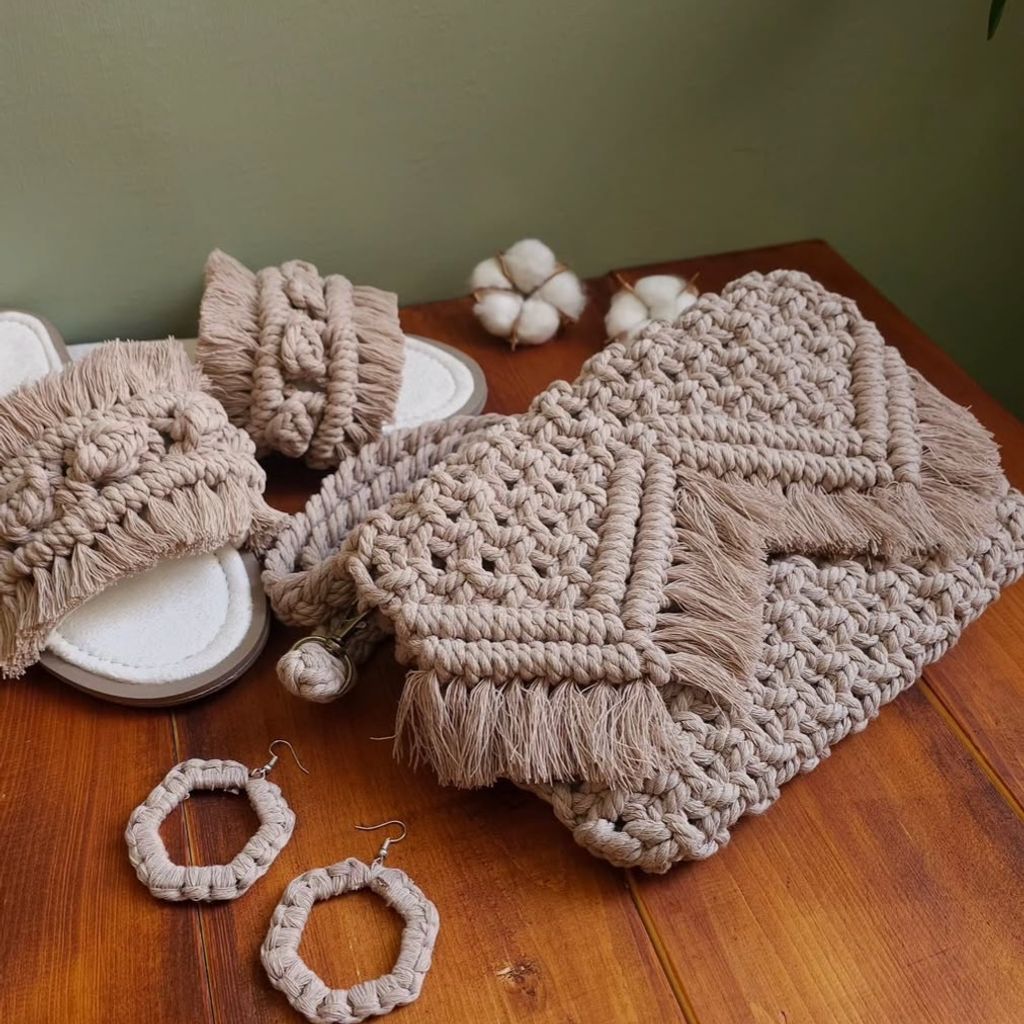 مشخصات ست کیف صندل مکرومه بافی مدل گل