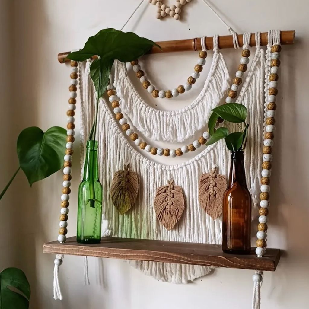 قیمت شلف چوبی با مهره مکرومه بافی طرح قاصدک