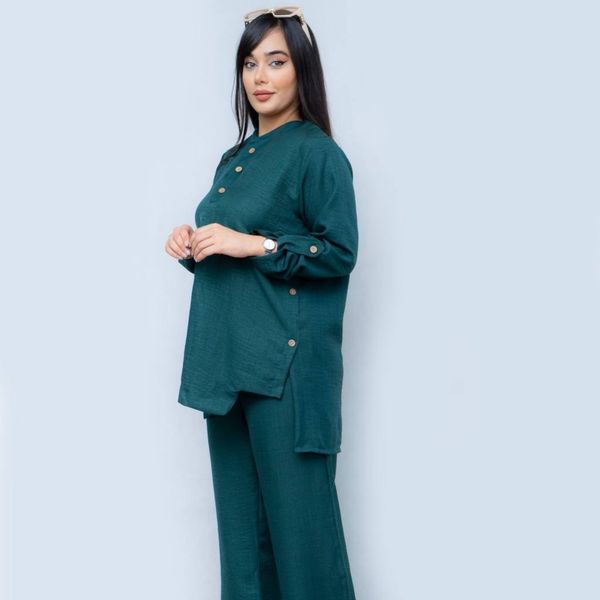 شومیز شلوار ست جلو و بغل دکمه سولین