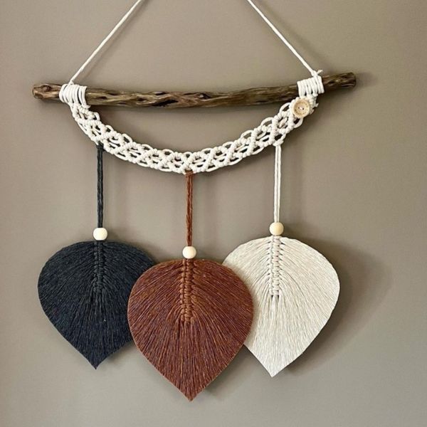 دیوارکوب اویز سه برگ مکرومه طرح ارت بیوتی