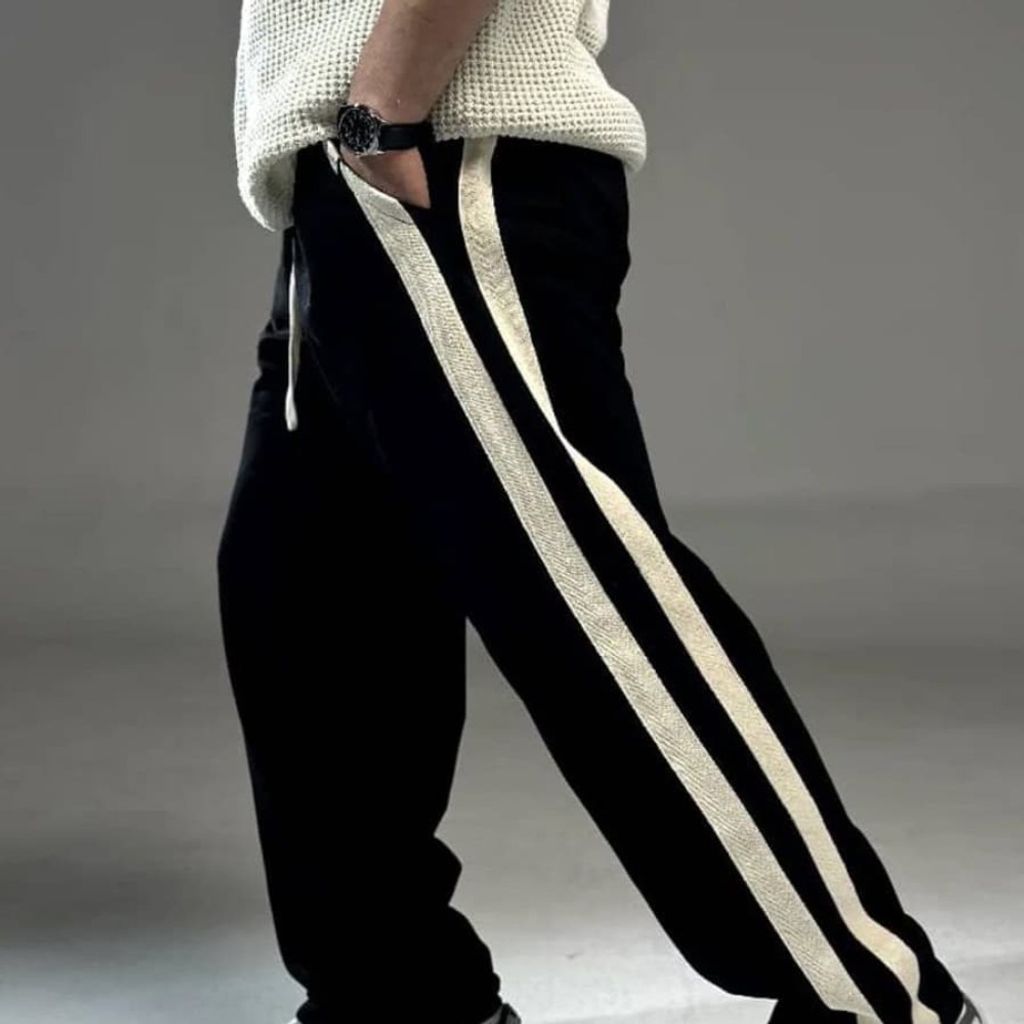 قیمت ارزان شلوار اسلش بگ مردانه دو خط رنگ کرم امیری با تضمین کیفیت