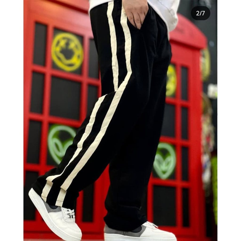 قیمت ارزان شلوار اسلش بگ مردانه دو خط رنگ کرم امیری با تضمین کیفیت