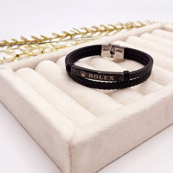 دستبند چرمی مردانه ROLEX مشکی