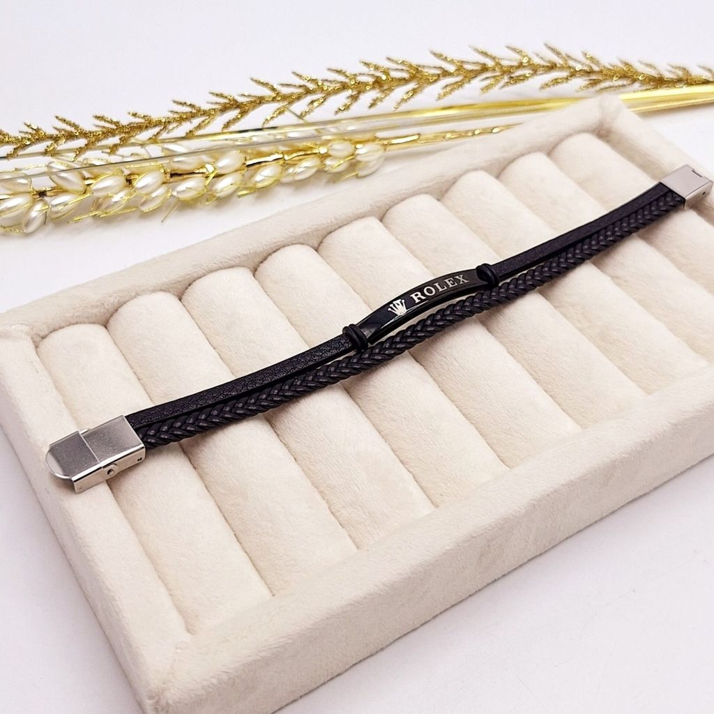 خرید انلاین دستبند چرمی مردانه ROLEX مشکی