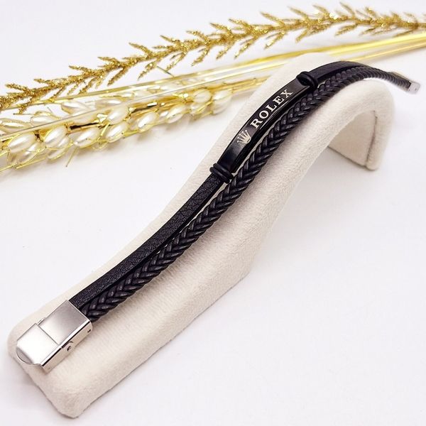 دستبند چرمی مردانه ROLEX مشکی