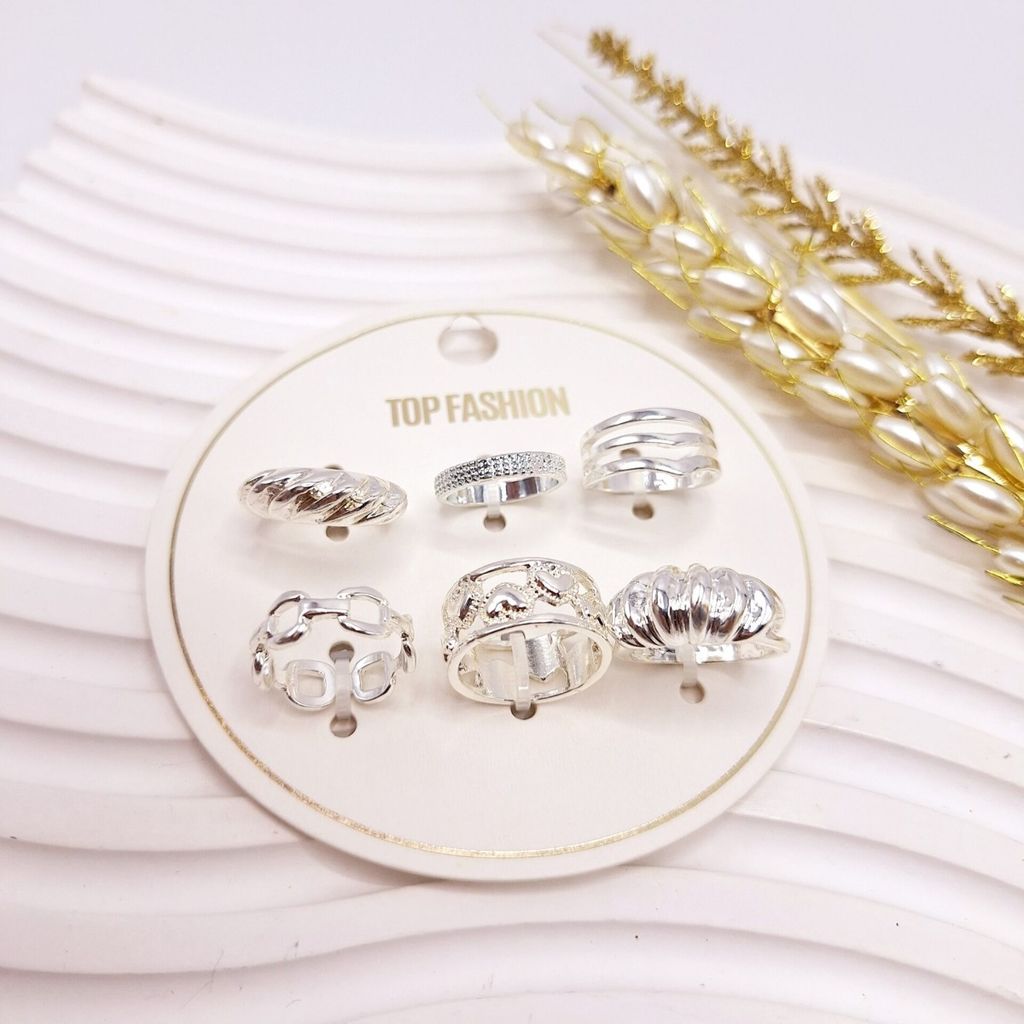 مشخصات پک انگشتر 6 تایی رادیوم نقره ای طرح تاج قلبی