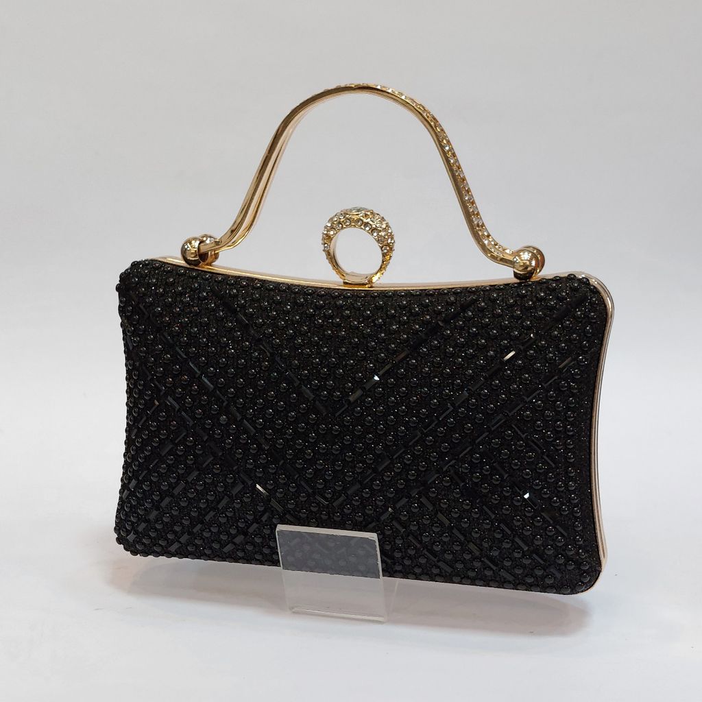 خرید انلاین کیف زنانه مجلسی نگین دار مشکی