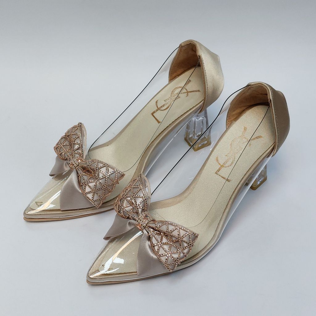 قیمت کفش مجلسی زنانه پاشنه بلند طلقی پاپیونی YSL