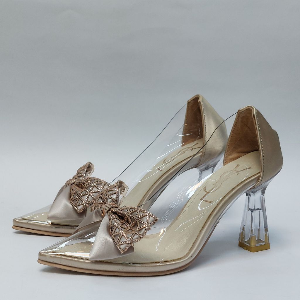 قیمت ارزان کفش مجلسی زنانه پاشنه بلند طلقی پاپیونی YSL