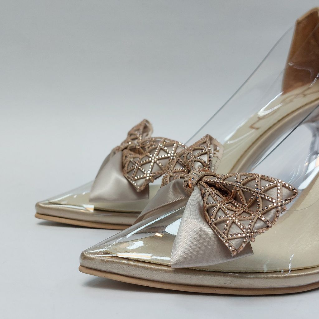 خرید اینترنتی کفش مجلسی زنانه پاشنه بلند طلقی پاپیونی YSL