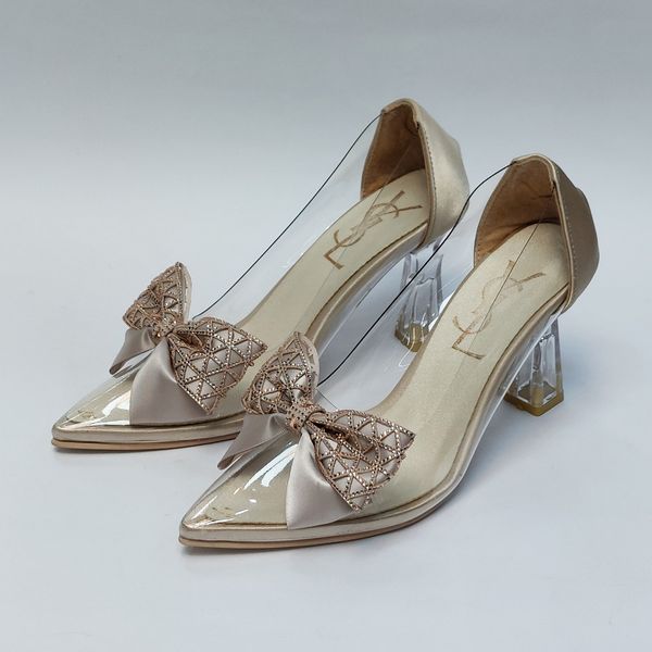 کفش مجلسی زنانه پاشنه بلند طلقی پاپیونی YSL