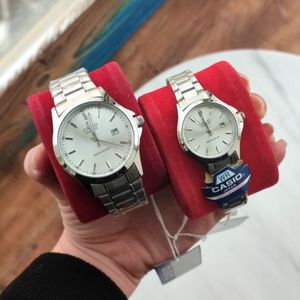 ست ساعت کاسیو بند استیل نقره‌ای