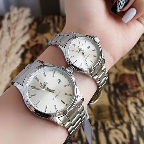 ست ساعت کاسیو بند استیل نقره‌ای