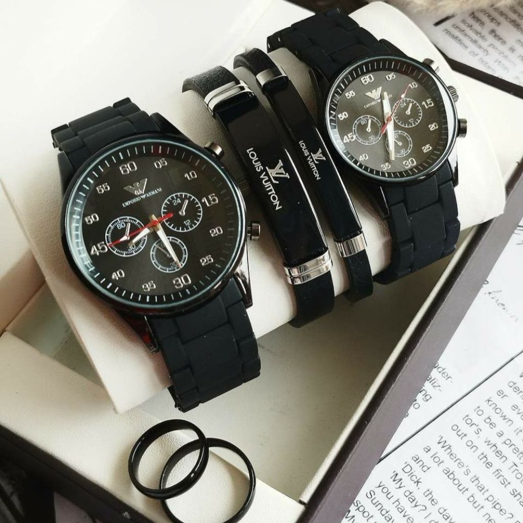 قیمت مجموعه پک کامل ساعت امپریوآرمانی+ دستبند +حلقه زنانه و مردانه با هم