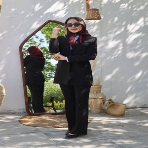 خرید اینترنتی قیمت مانتو شلوار اداری باران دخت مدل چکاوک کد 4077